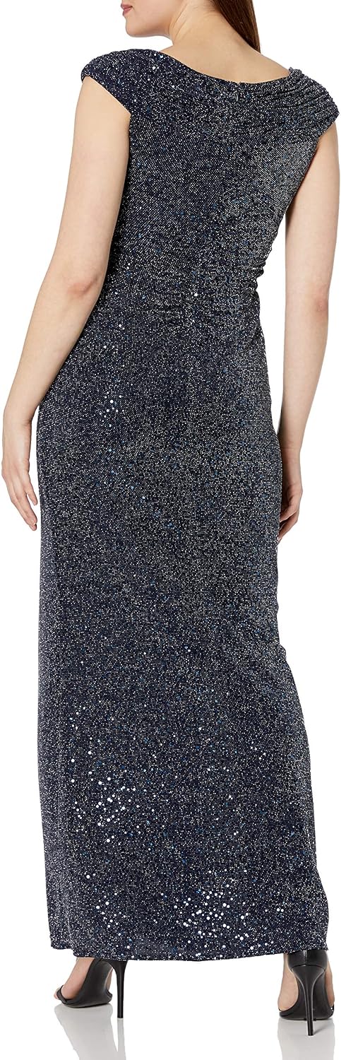 Alex Evenings Women's Metallic Knit Dress(Navy/Silver) - Alex Evenings